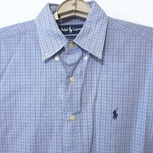 Check Button Down Cotton Office 15 32/33 Ralph Lauren Mens Long Sleeve